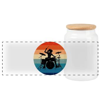 Geschenkidee für die Schlagzeugerin mit Percussion - Panorama Keksdose mit Holzdeckel - Weiß - Vorne