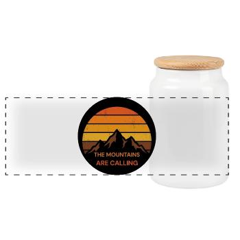 Vintage Mountains Hiking Retro Sun - Panoramic Cookie Jar with Wooden Lid - white - Front