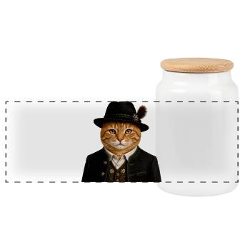 Schwarzwald Kater in Traditioneller Tracht - Panorama Keksdose mit Holzdeckel - Weiß - Vorne