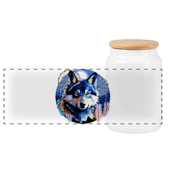 Wolf Spirit Dreamcatcher Native Mountain Design - Boîte à biscuits avec couvercle en bois - blanc - Devant