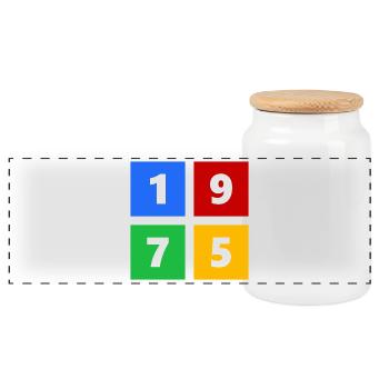 1975 - Panoramic Cookie Jar with Wooden Lid - white - Front