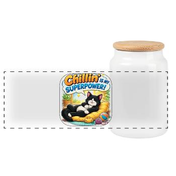 Chillin is My Superpower Cat - Panoramic Cookie Jar with Wooden Lid - white - Front