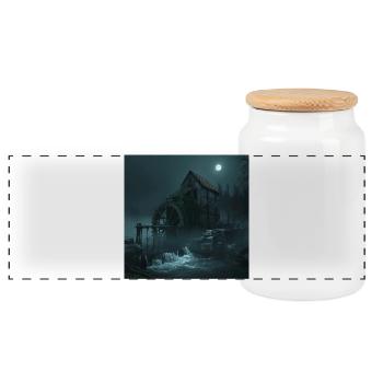 The Dark Water Mill – The Mystery of the World of Phantoms - Panoramic Cookie Jar with Wooden Lid - white - Front