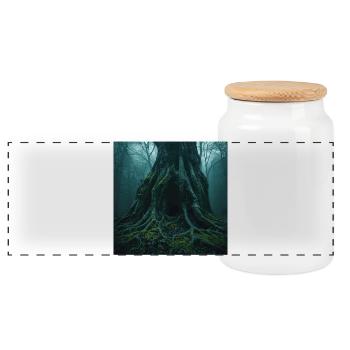 Ancient Oak – Entrance to the Underworld - Panoramic Cookie Jar with Wooden Lid - white - Front