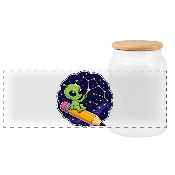 Star Friend on Pencil - Panoramic Cookie Jar with Wooden Lid - white - Front
