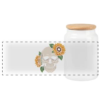 Skull Sunflower Skull Flowers Skeleton Goth - Panoramic Cookie Jar with Wooden Lid - white - Front