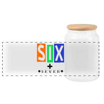 SIX Color Block Logo Streetwear - Panoramic Cookie Jar with Wooden Lid - white - Front