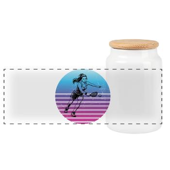 Pickleball players Gift Idea for Birthday - Panoramic Cookie Jar with Wooden Lid - white - Front