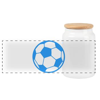 Blue ball silhouette in circle - Panoramic Cookie Jar with Wooden Lid - white - Front