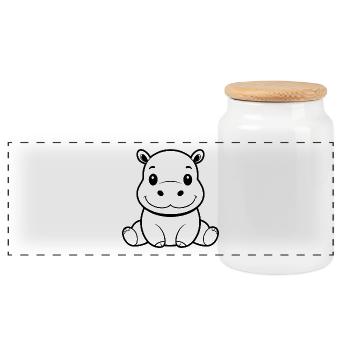 Baby hippo - Panoramic Cookie Jar with Wooden Lid - white - Front