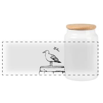 Seagull – Illustration - Panoramic Cookie Jar with Wooden Lid - white - Front