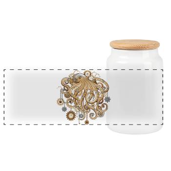 Steampunk Octopus Retro Mechanical Fantasy - Panoramic Cookie Jar with Wooden Lid - white - Front