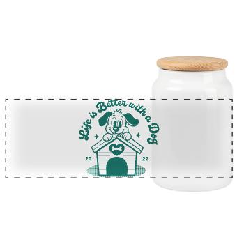 Life Is Better With A Dog Cartoon - Panoramic Cookie Jar with Wooden Lid - white - Front