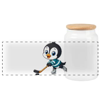 Süßer Pinguin Cartoon Eishockey Spieler - Panoramic Cookie Jar with Wooden Lid - white - Front