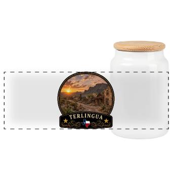 Terlingua Ghost Town Texas Desert Sunset - Panoramic Cookie Jar with Wooden Lid - white - Front