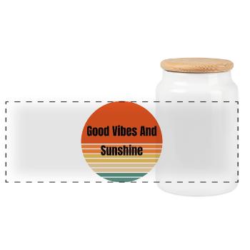 Retro Sunset Vibes Circle - Panoramic Cookie Jar with Wooden Lid - white - Front