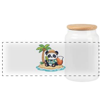 Panda Beach Island Hawaiian Style - Panoramic Cookie Jar with Wooden Lid - white - Front