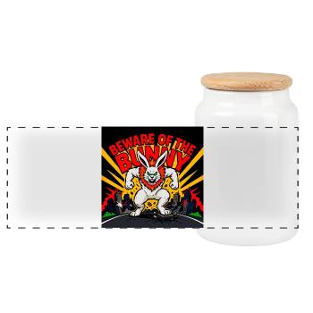 Beware of Bunny – Angry Bunny - Panoramic Cookie Jar with Wooden Lid - white - Front