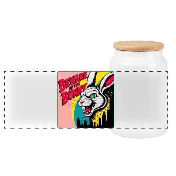 Böser Hase Horror Comic Style - Panorama Keksdose mit Holzdeckel - Weiß - Vorne