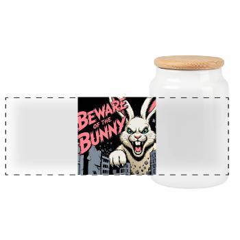 Beware of the Bunny - Panorama Keksdose mit Holzdeckel - Weiß - Vorne