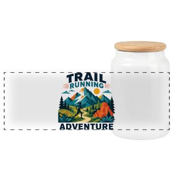 Trail Running Adventure - Panoramic Cookie Jar with Wooden Lid - white - Front