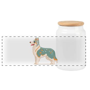 Australian Shepherd Blanc/Gris (bande dessinée) - Boîte à biscuits avec couvercle en bois - blanc - Devant
