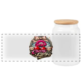 Lèvres de Dame Cerise - Boîte à biscuits avec couvercle en bois - blanc - Devant
