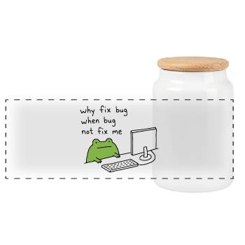 Why Fix Bug Funny Programmer Frog Meme - Panoramic Cookie Jar with Wooden Lid - white - Front