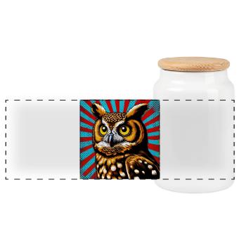 owl - Panoramic Cookie Jar with Wooden Lid - white - Front