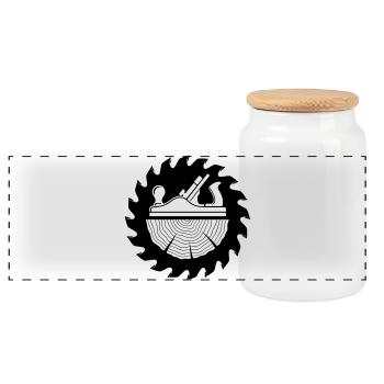 Carpenter Planer Saw Blade Motif - Panoramic Cookie Jar with Wooden Lid - white - Front