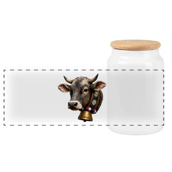 Vache style polygonal avec cloche - Boîte à biscuits avec couvercle en bois - blanc - Devant