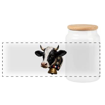Art polygonal Cow Head avec cloche - Boîte à biscuits avec couvercle en bois - blanc - Devant