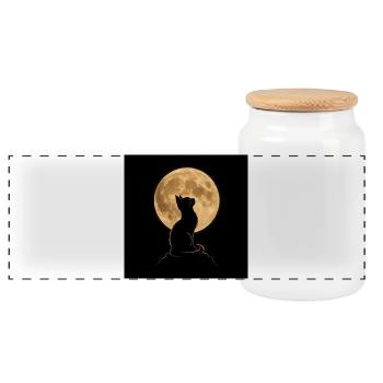 Wolf silhouette under full moon - Panoramic Cookie Jar with Wooden Lid - white - Front