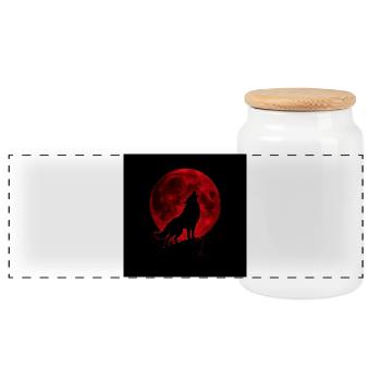 Loup hurle sous Lune Rouge - Boîte à biscuits avec couvercle en bois - blanc - Devant