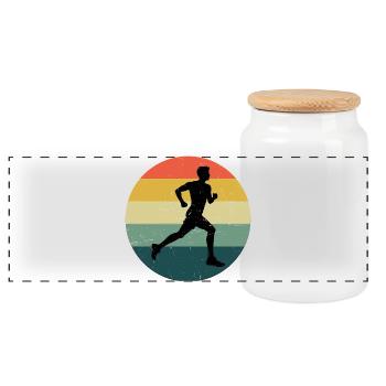 Gift idea for a running with running - Panoramic Cookie Jar with Wooden Lid - white - Front