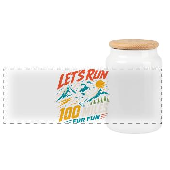 Let's Run 100 Miles For Fun Ultra Runner Shirt - Panoramic Cookie Jar with Wooden Lid - white - Front