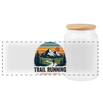 Aventure de trail Running attend un coucher de soleil vintage - Boîte à biscuits avec couvercle en bois - blanc - Devant