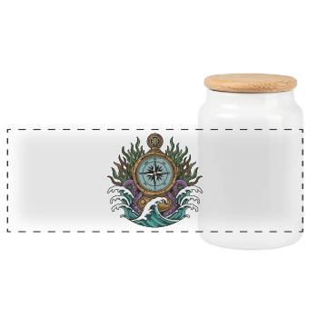Vintage Kraken Sea Badge Compass Diving Bell - Panoramic Cookie Jar with Wooden Lid - white - Front