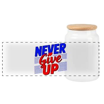 Never Give Up Workout Gym Motivational T-Shirt - Panoramic Cookie Jar with Wooden Lid - white - Front