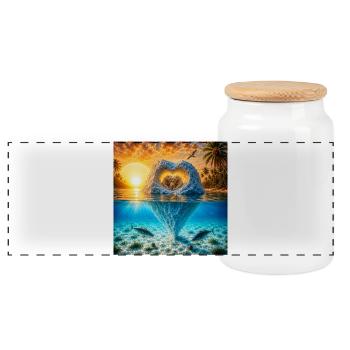 Herz Eisberg mit Eisbären am Tropenstrand - Panoramic Cookie Jar with Wooden Lid - white - Front