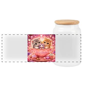 Cats in Tea Mug Sweet Dreams Gift - Panoramic Cookie Jar with Wooden Lid - white - Front