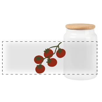 Tomatencluster auf Rebendesign - Panorama Keksdose mit Holzdeckel - Weiß - Vorne