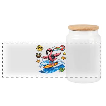Flamant surfleur sur la vague - Boîte à biscuits avec couvercle en bois - blanc - Devant