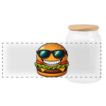 Cool cheeseburger with sunglasses summer - Panoramic Cookie Jar with Wooden Lid - white - Front