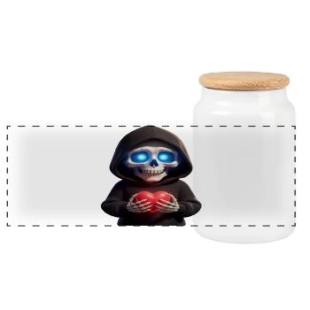 Skeleton with heart - Panoramic Cookie Jar with Wooden Lid - white - Front