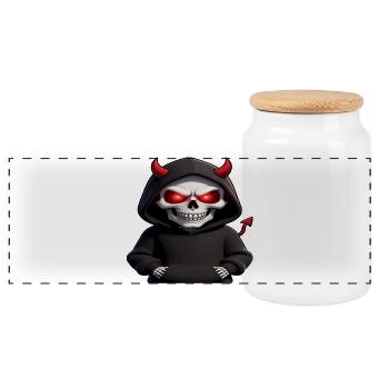 Skeleton Devil - Panoramic Cookie Jar with Wooden Lid - white - Front