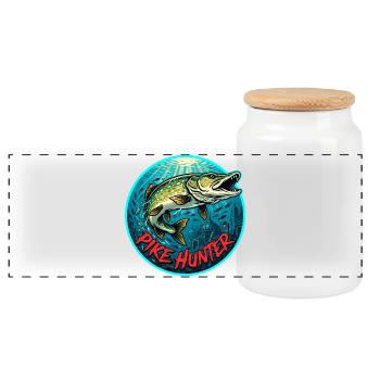 Motif de la pêche au brochet - Boîte à biscuits avec couvercle en bois - blanc - Devant