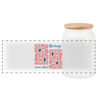 Vintage Blossoms Retro Pattern - Panoramic Cookie Jar with Wooden Lid - white - Front