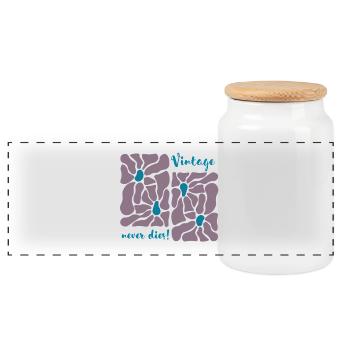 Vintage remains everlasting – retro flower design - Panoramic Cookie Jar with Wooden Lid - white - Front