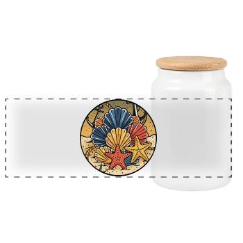 Seashells Starfish Beach Marine Badge - Panoramic Cookie Jar with Wooden Lid - white - Front